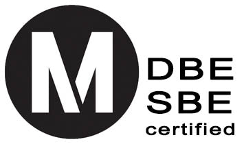 Logo with 'M' inside a circle and text 'DBE SBE certified' below it.